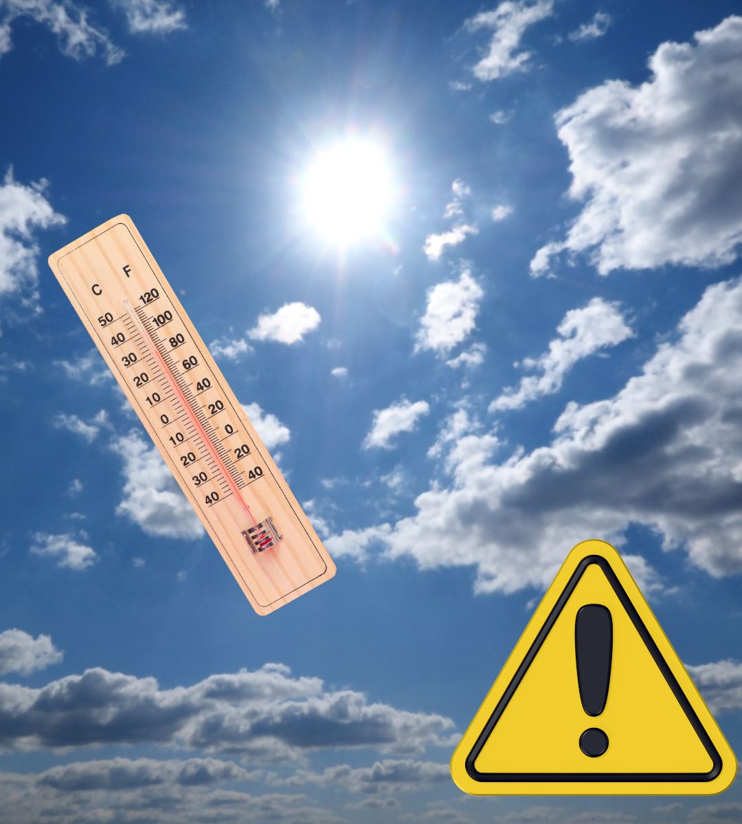 fala upałów w Wielkiej Brytanii Foto: słoneczne niebo i termometr wskazujący wysokie temperatury