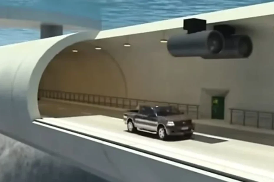 Najdłuższy podwodny tunel w Europie Foto: samochód w tunelu