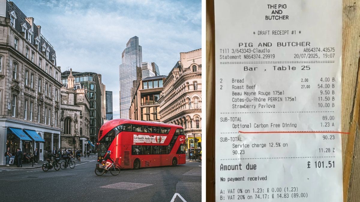 Najnowszy trik londyńskich restauracji Foto: Ulica w Londynie i rachunek z restauracji
