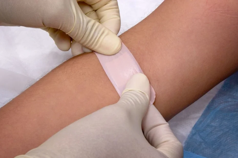 Grupa krwi a długość życia Foto: przyklejenie plasterka n rękę w miejscu pobrania krwi