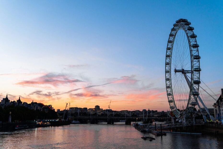 Zjazd tyrolką nad Londynem Foto: panorama Londynu z London Eye
