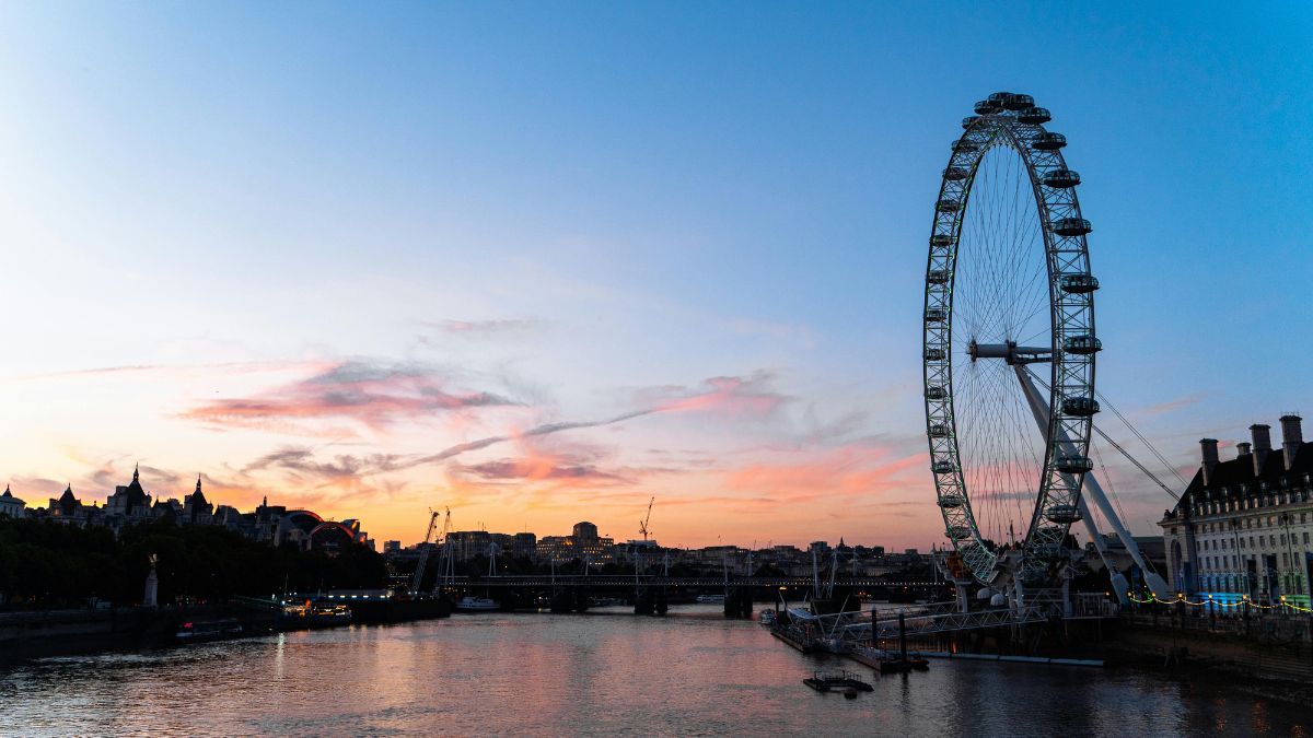 Zjazd tyrolką nad Londynem Foto: panorama Londynu z London Eye