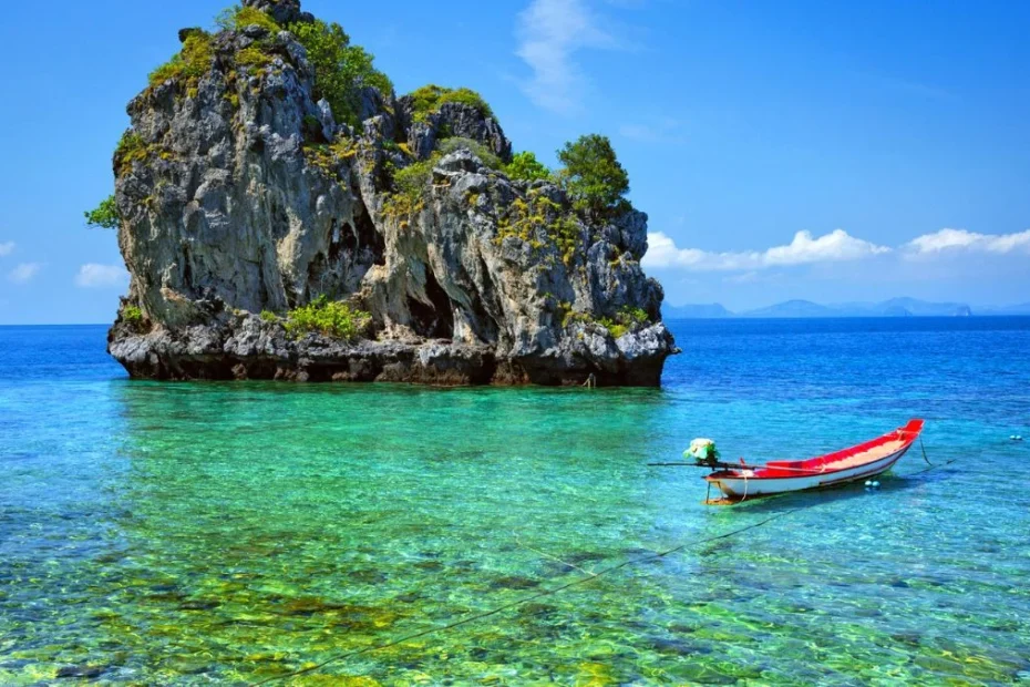 Ciepłe miejsca na zimowe wakacje Foto: turkusowa woda i łódka