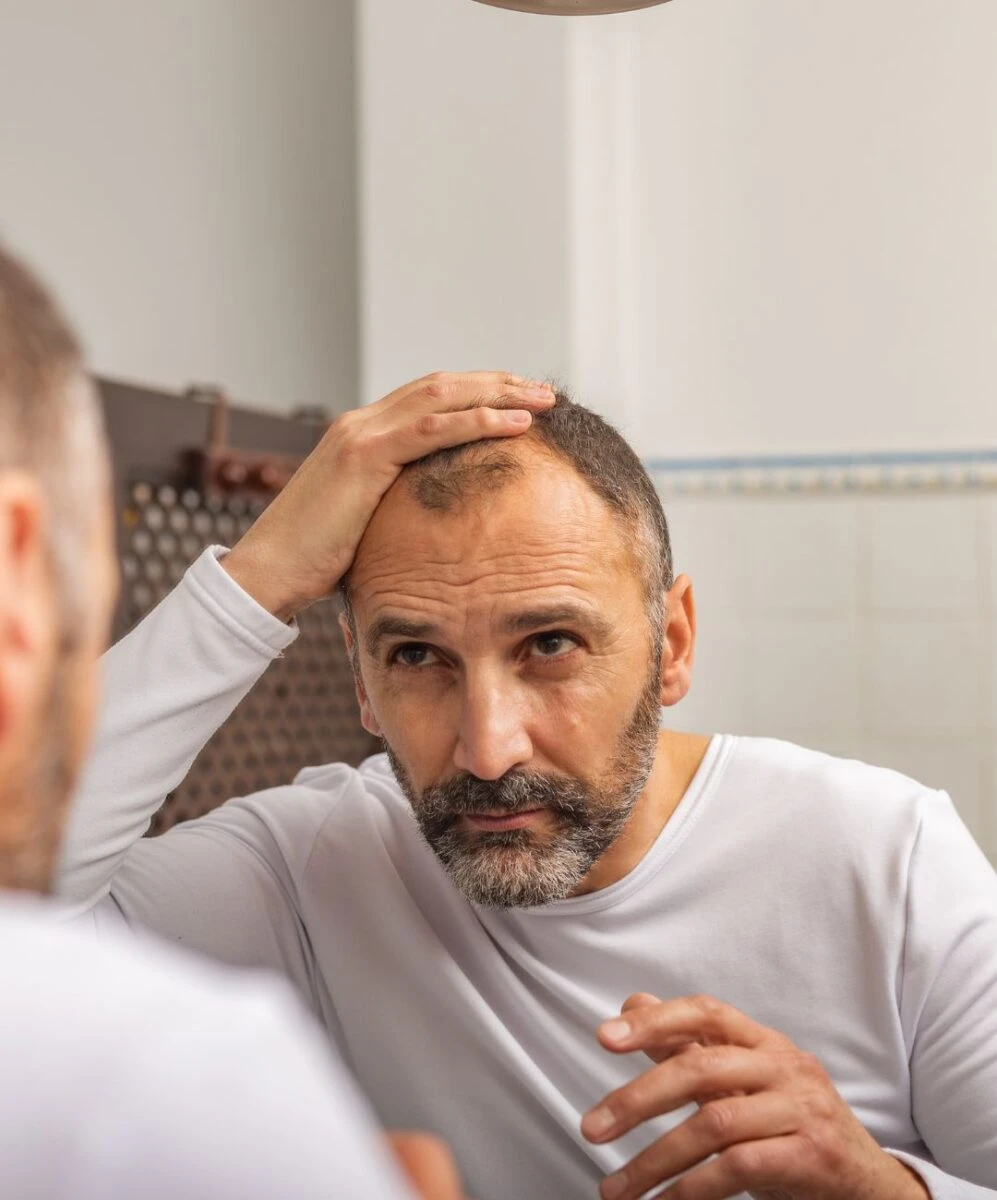 w tym wieku organizm zaczyna się gwałtownie starzeć Foto: mężczyzna przed lustrem