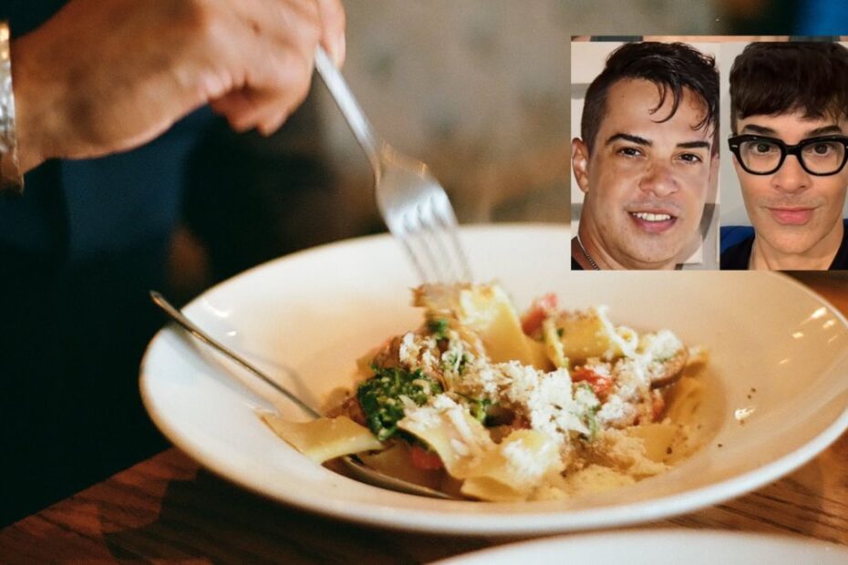 Wygląda o 30 lat młodziej bez botoksu Foto: danie makaronowe na talerzu, w prawym górnym rogu zdjęcie mężczyzny
