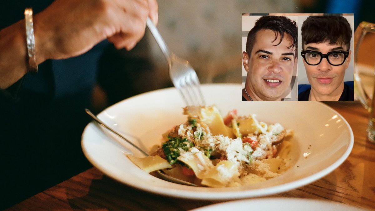 Wygląda o 30 lat młodziej bez botoksu Foto: danie makaronowe na talerzu, w prawym górnym rogu zdjęcie mężczyzny