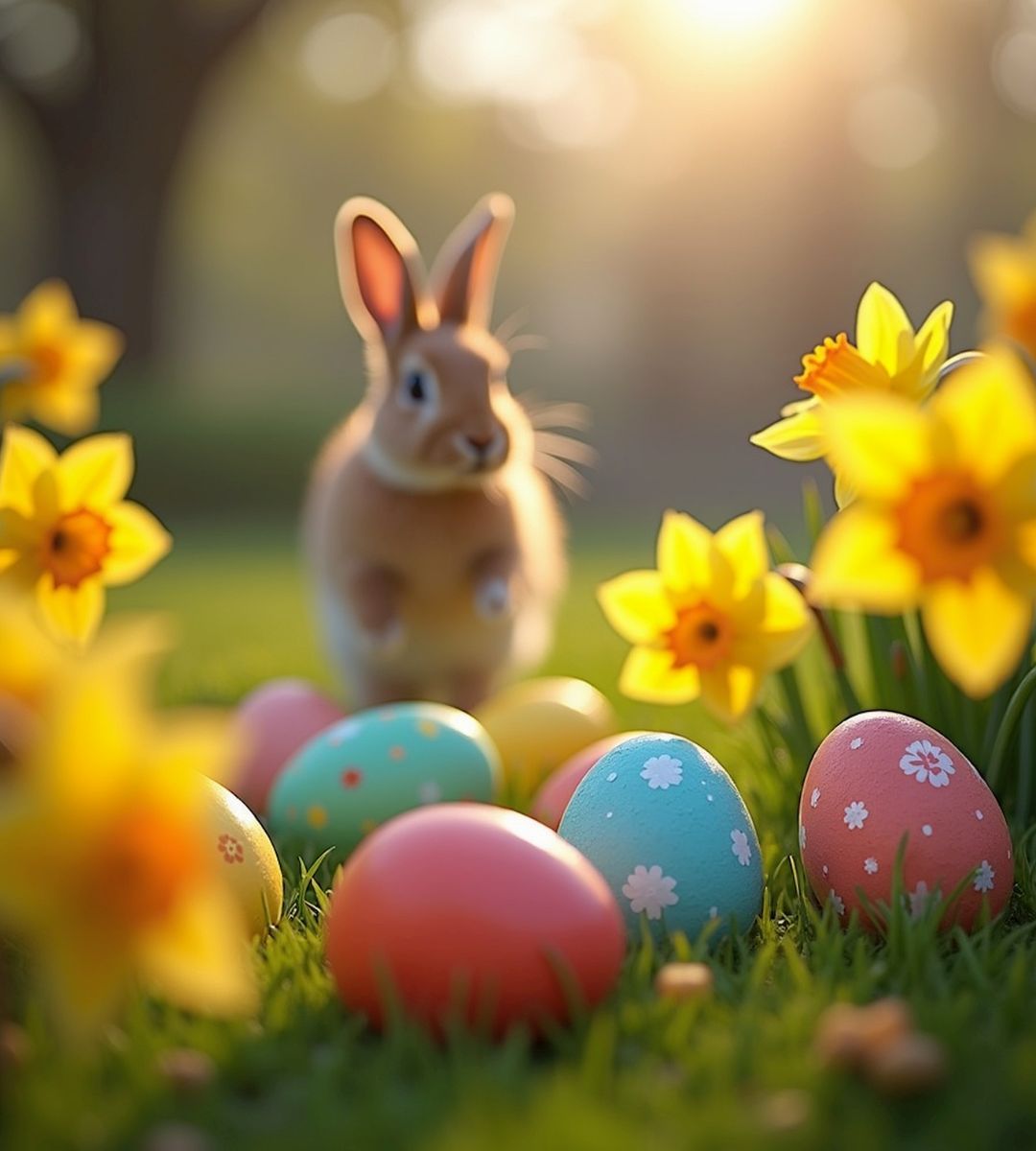 Życzenia wielkanocne po angielsku z tłumaczeniem na polski  Foto: zajączek wielkanocny i pisanki