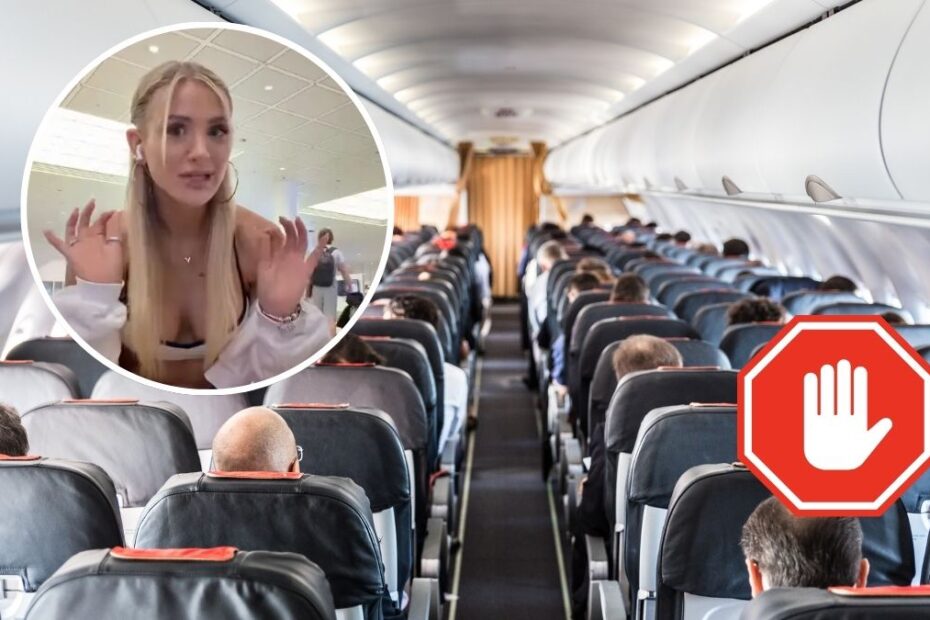 Nie wpuszczono jej do samolotu przez strój Foto: wnętrze samolotu i zdjęcie influencerki w kółku