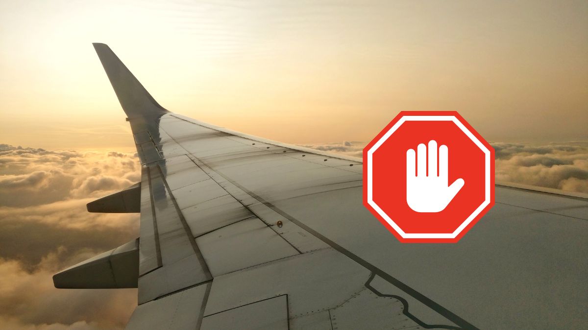 pęknięcia w konstrukcji skrzydeł A380 Foto: skrzydło samolotu i znak stop