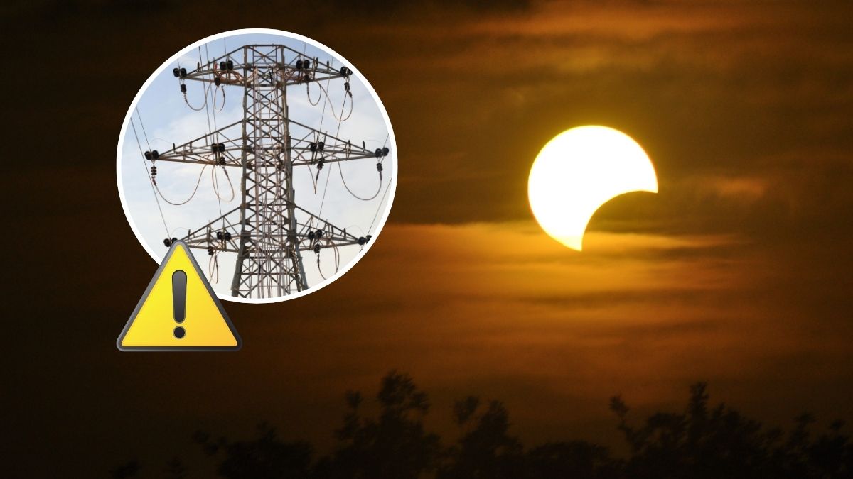 zaćmienie Słońca w Wielkiej Brytanii Foto: zaćmienie słońca, linie wysokiego napięcia w kółku