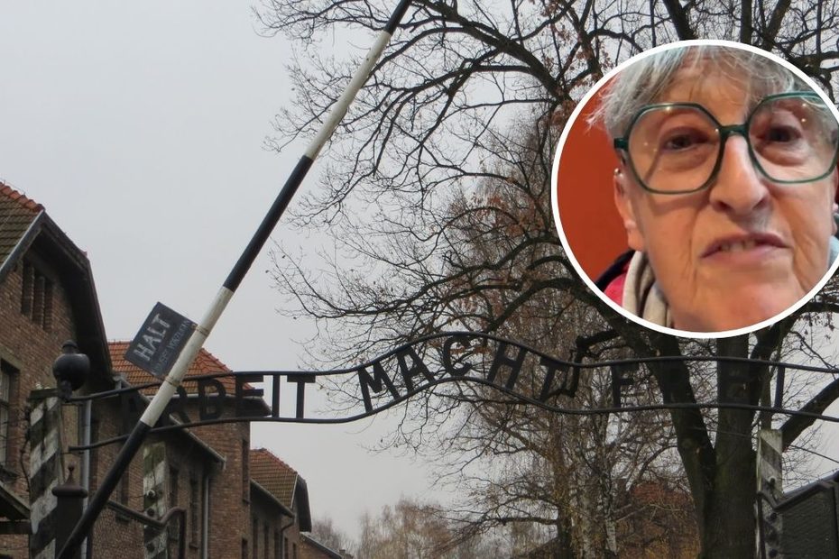 Burza po nagraniu z Auschwitz Foto: brama obozu koncentracyjnego, zdjęcie Brytyjki w kółku