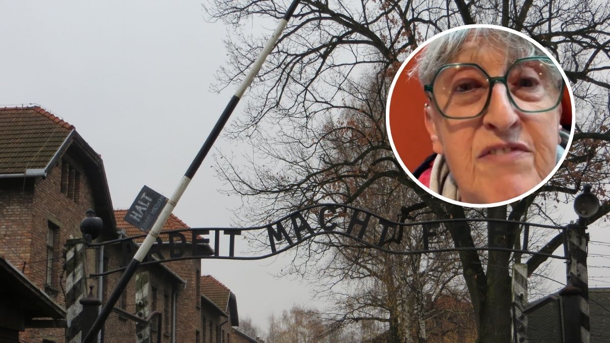 Burza po nagraniu z Auschwitz Foto: brama obozu koncentracyjnego, zdjęcie Brytyjki w kółku