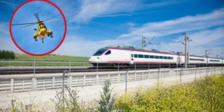 Hiszpania: Polak stracił rękę w wypadku kolejowym w Alicante. Na zdjęciu hiszpański pociąg oraz helikopter ratunkowy